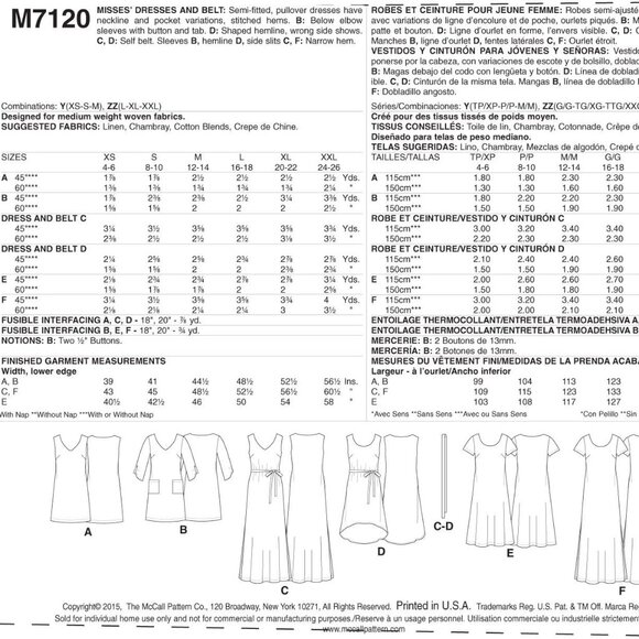 McCall's Patterns M7120 Misses' Dresses & Belt, Size ZZ (LRG-XLG-XXL) - Picture 2 of 3